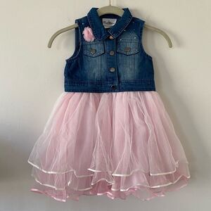 NWT Rare Editions Sleeveless Denim Top Tulle Bottom Dress Size 5